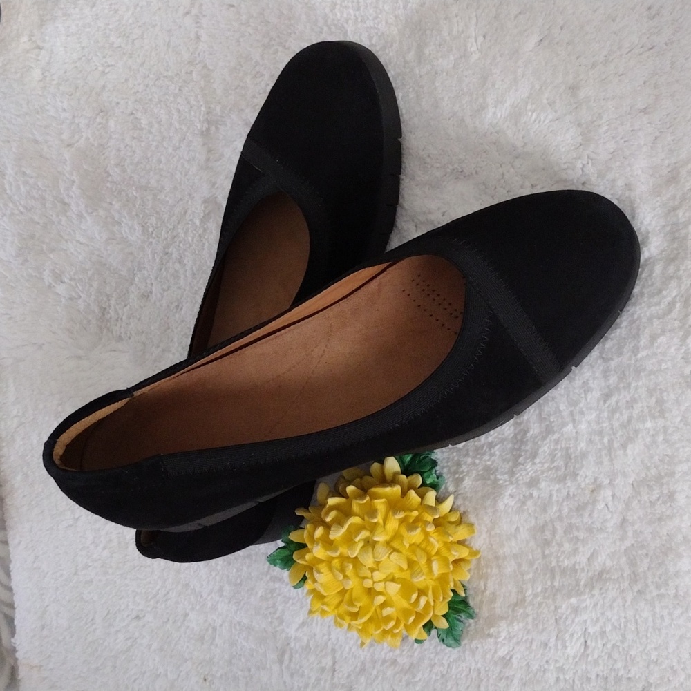 Clarks Artisan Daelyn Hill  Black Suede Slip On Comfort Wedge Womens size 11W